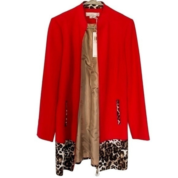 Kelly Diane Women’s Red Coat with Cheetah Print - Picture 4 of 5